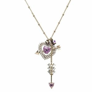 Betsey Johnson Rare Crystal & Pearl Heart and Arrow Gold Tone necklace